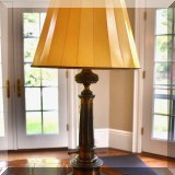 D06. Pair of antiqued brass lamps with paper shades. 31”h 